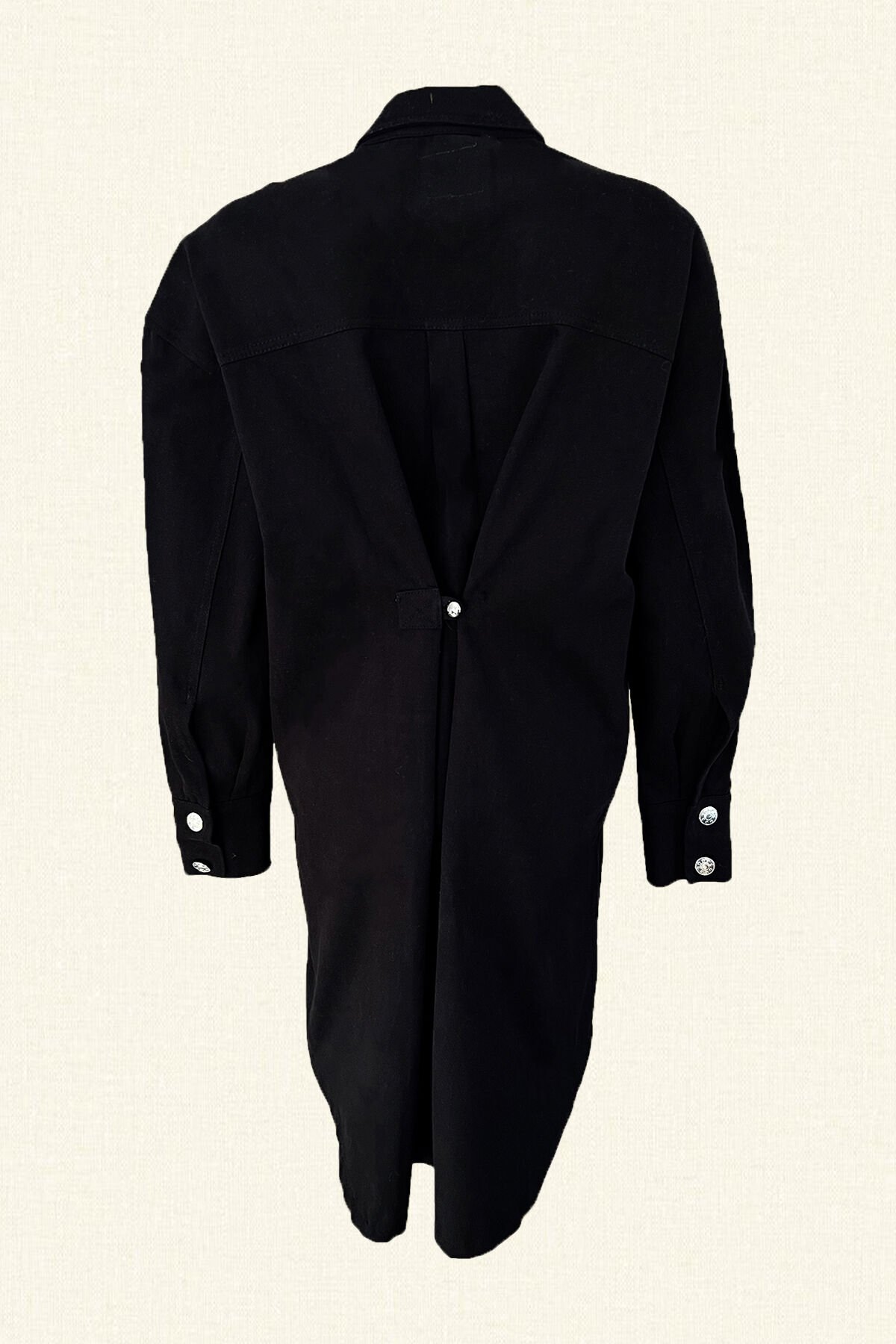 Örümcek İşlemeli Uzun Siyah Renk Jean Ceket