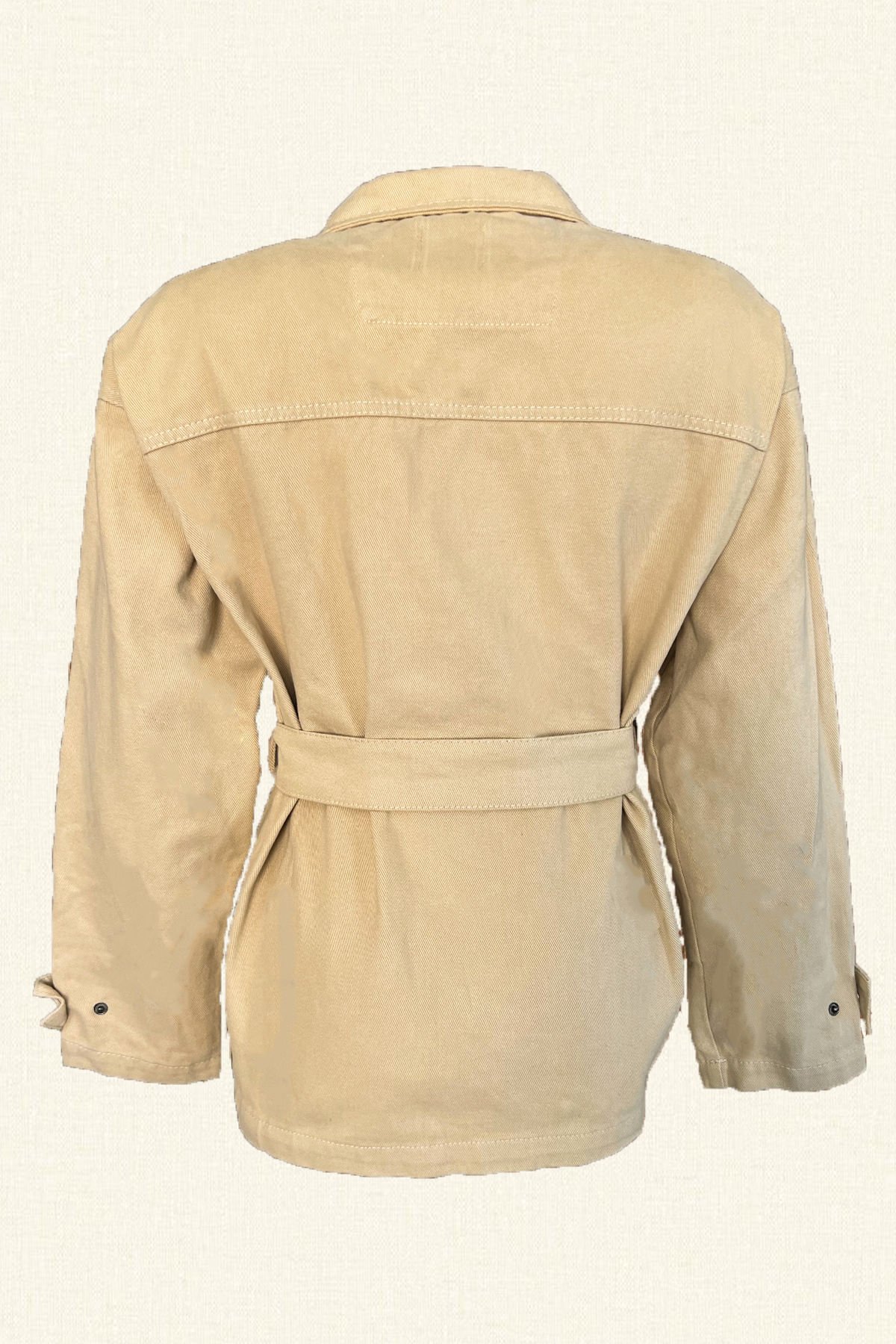 Deri Üzeri Boncuk İşlemeli Mavi Gözlü At Figürlü Krem Renk Jean Ceket