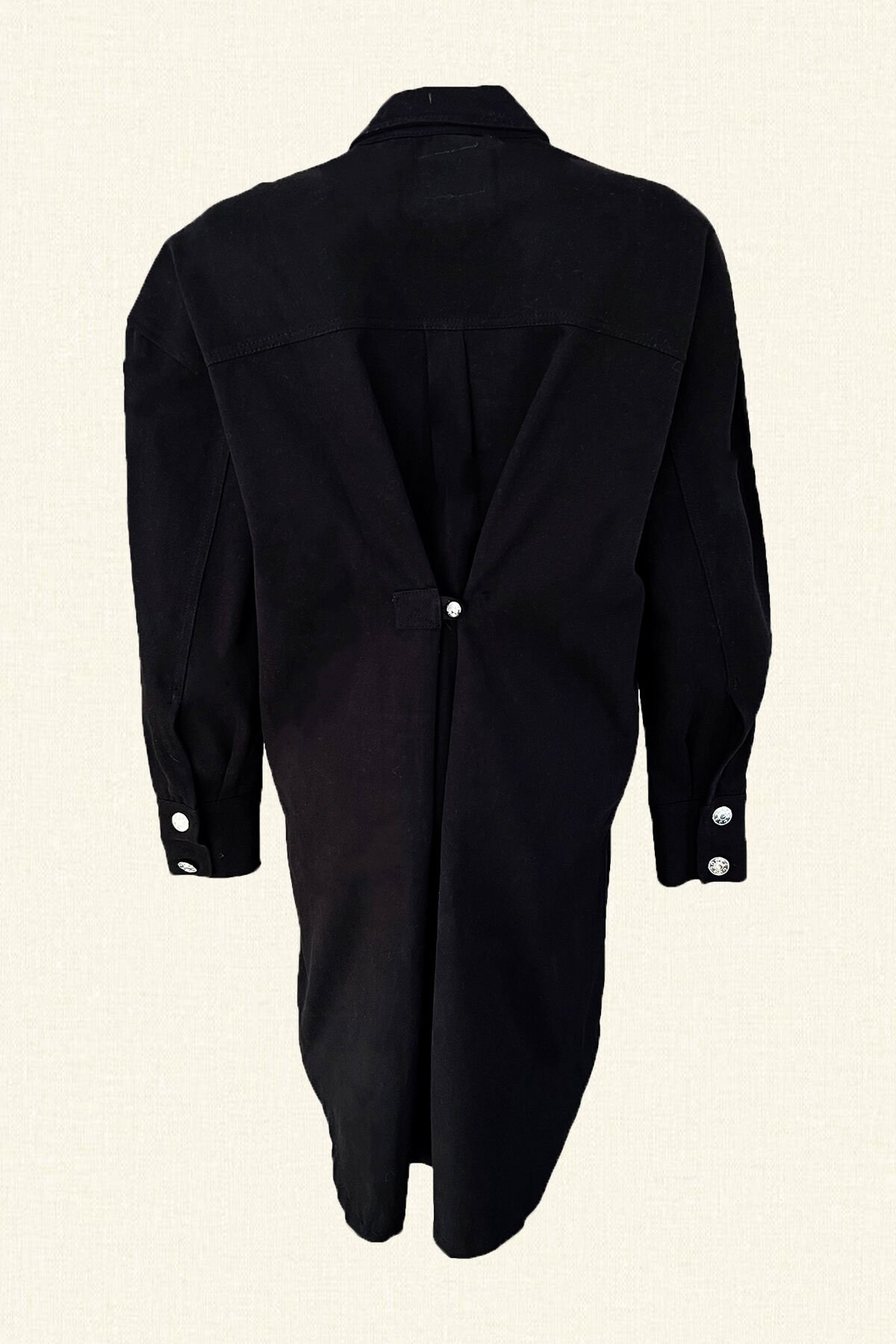 Deri Üzeri Mavi Gözlü At Figürlü Uzun Siyah Renk Jean Ceket