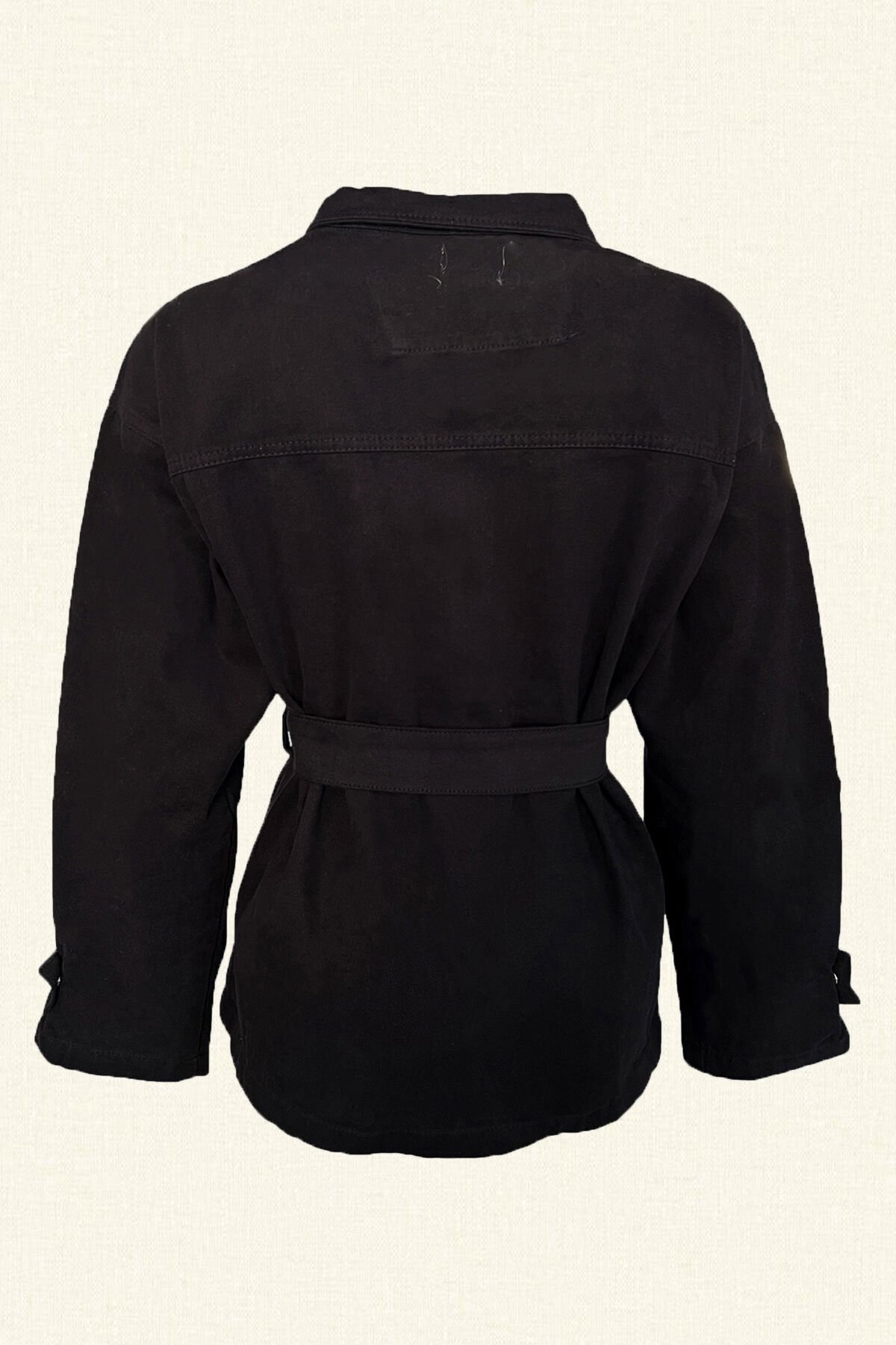 Deri Üzeri Mavi Gözlü At Figürlü Siyah Renk Jean Ceket