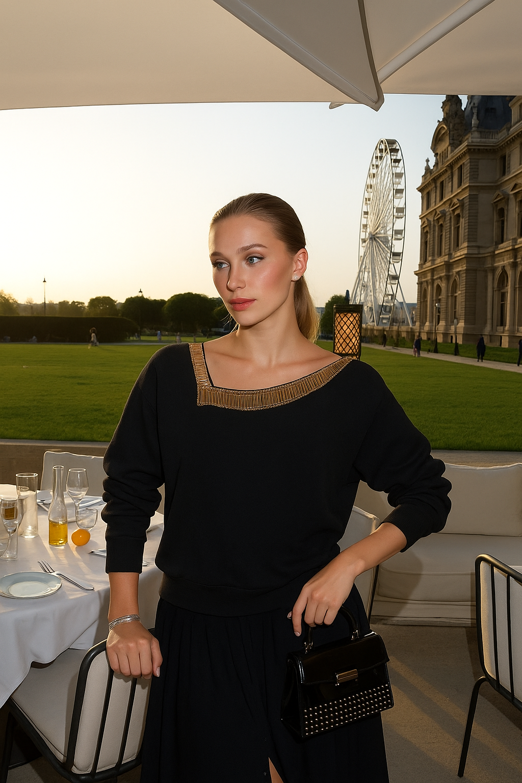 Asimetrik Yakalı Siyah Örme Sweatshirt