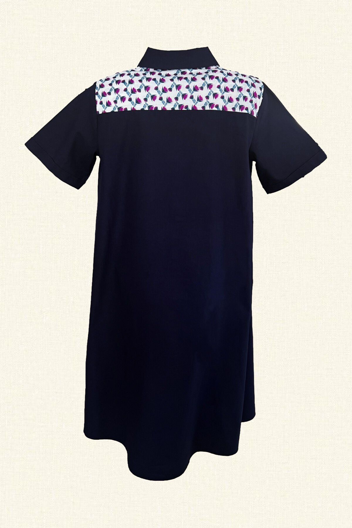 Lale İşlemeli Fırfır Detaylı Oversize Lacivert  Midi Boy Elbise