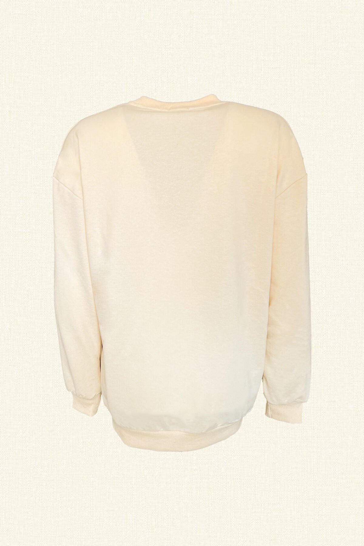 Gold Çiçek İşlemeli Krem Renk Sweatshirt