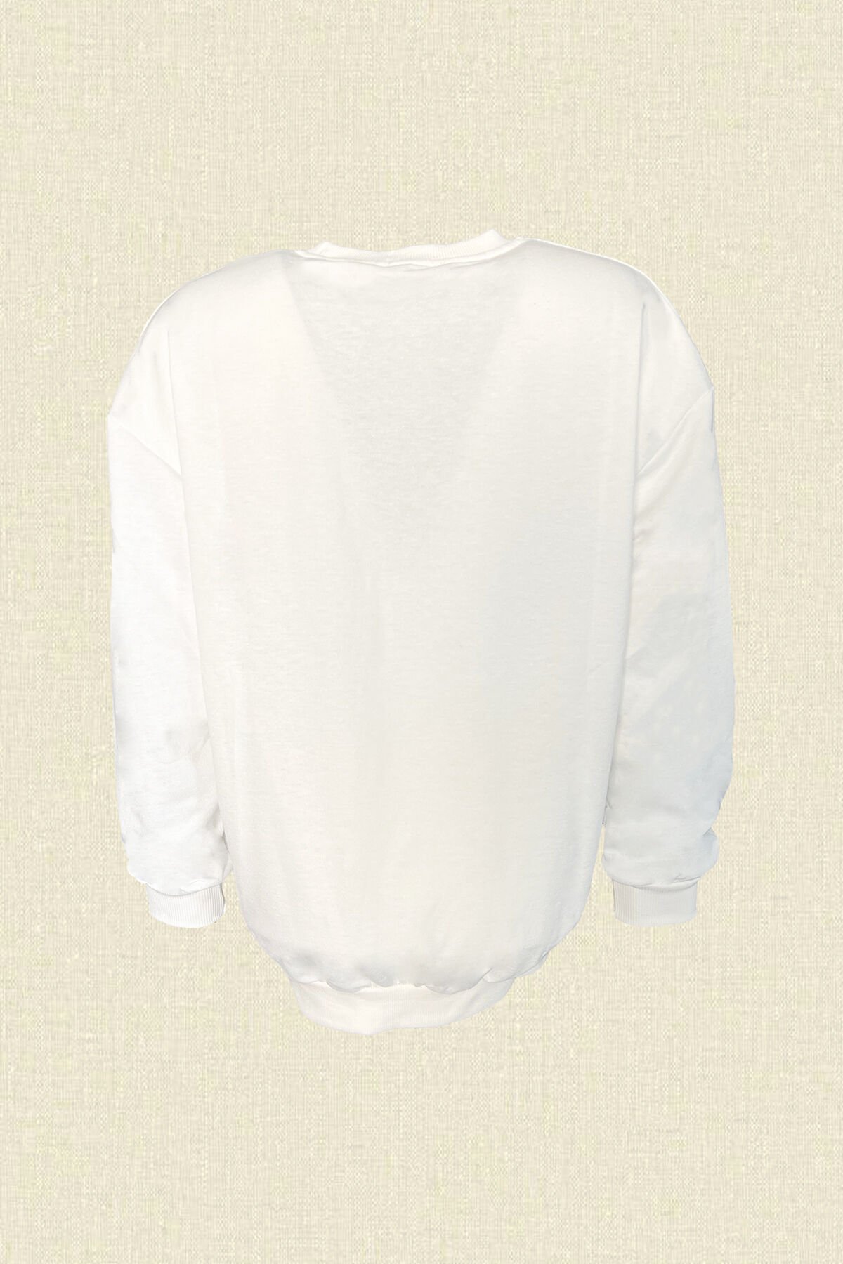 Lila Kare İşlemeli Beyaz Renk Oversize Sweatshirt