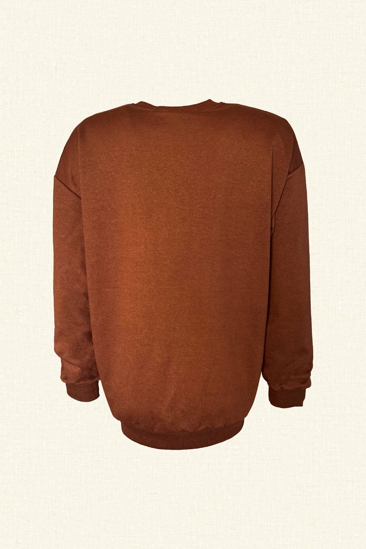 Gold Kare İşlemeli Kahverengi Renk Oversize Sweatshirt