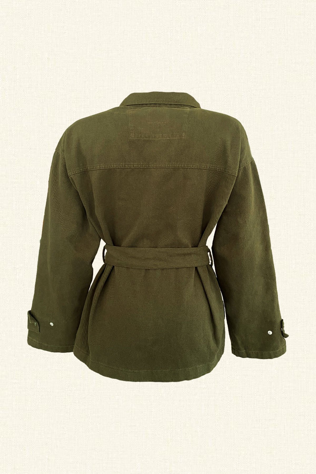 Deri Üzeri Kilit Figürlü Anahtar İşlemeli Yeşil Renk Jean Ceket