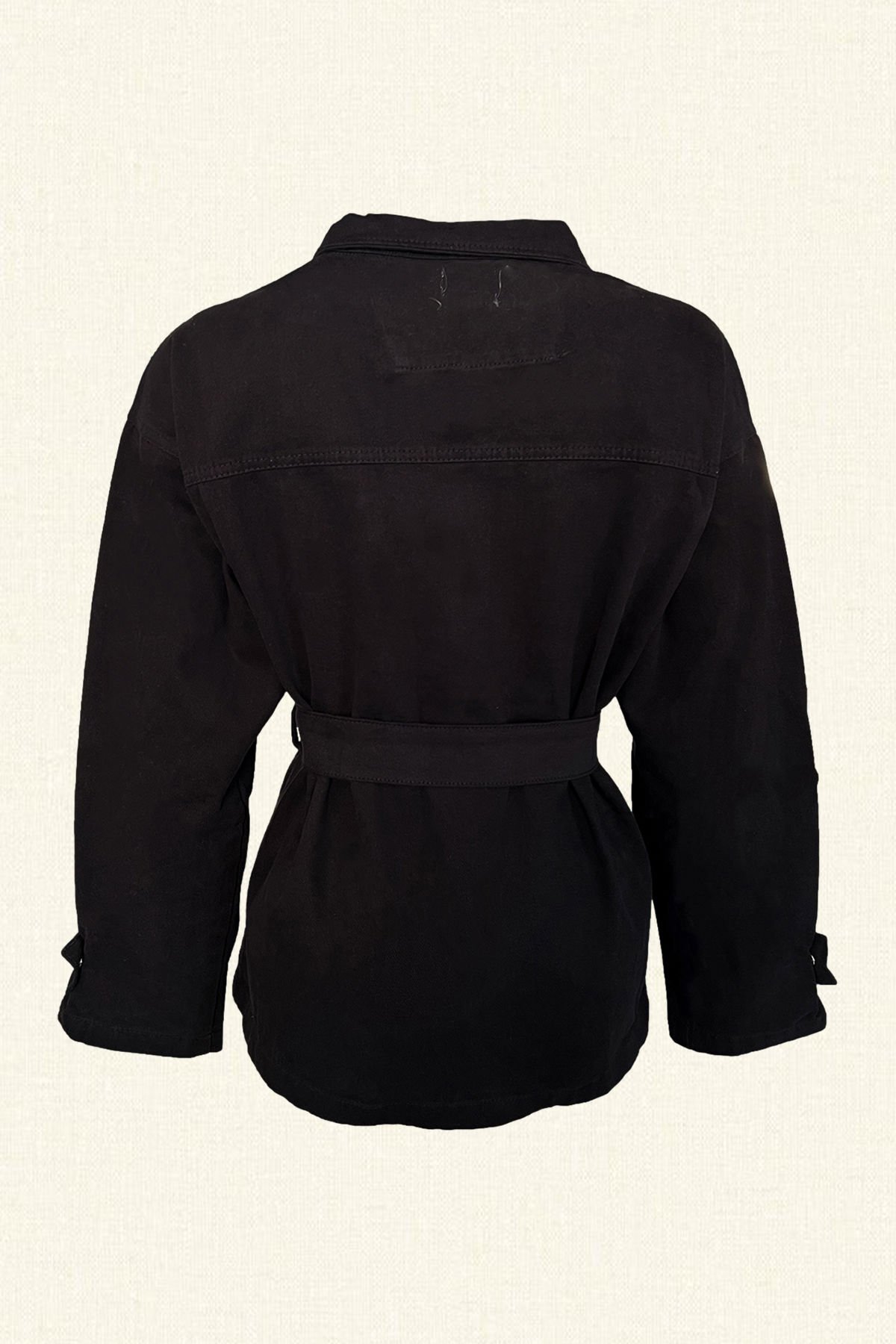 Deri Üzeri Kilit Figürlü Gümüş Anahtar İşlemeli Siyah Renk Jean Ceket