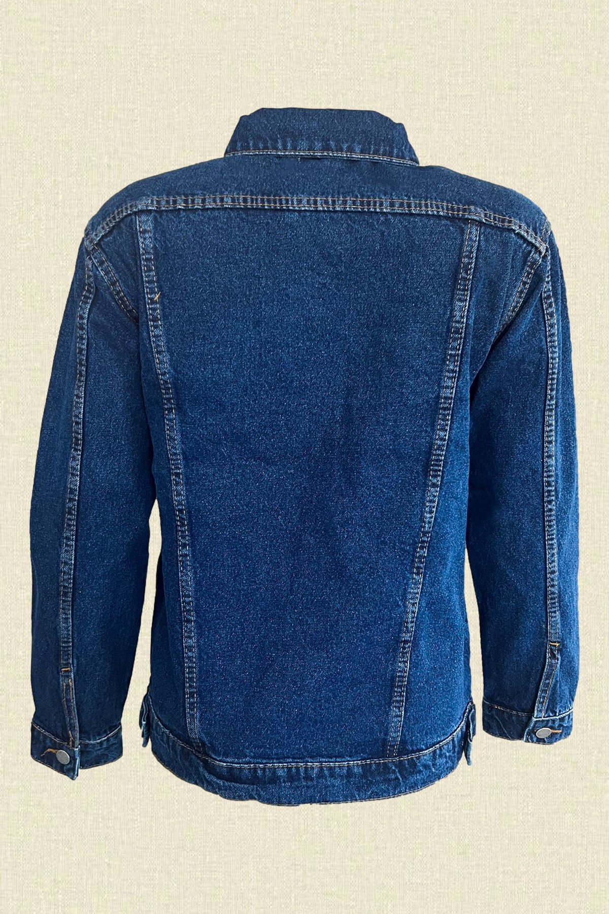 Fare İşlemeli Koyu Renk Jean Ceket