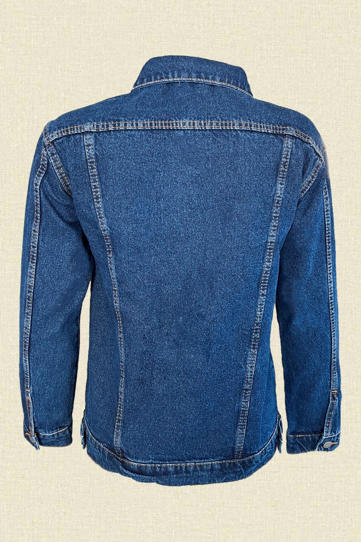 Gri Deri Üzeri Boncuk İşlemeli Ejderha Figürlü Koyu Renk Jean Ceket