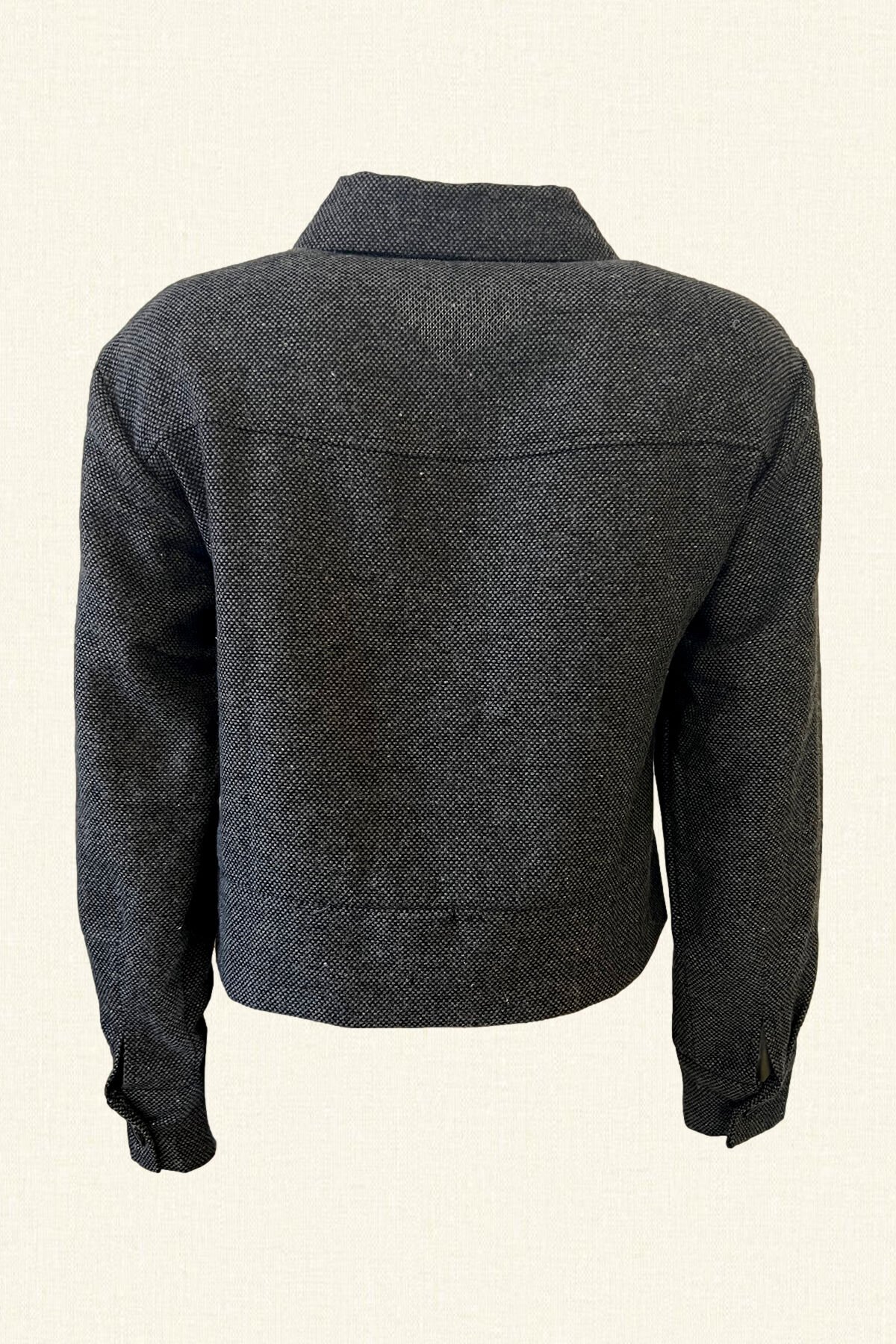 Renkli Kuş İşlemeli Antrasit Biker Ceket