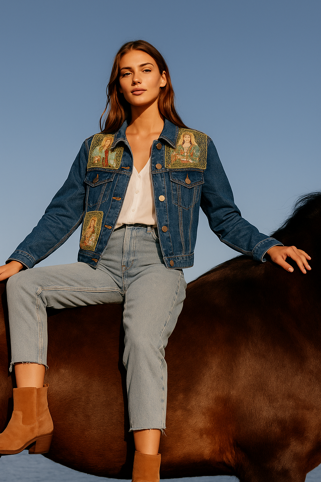 Figür Üzeri Tel Örgülü  Jean Ceket