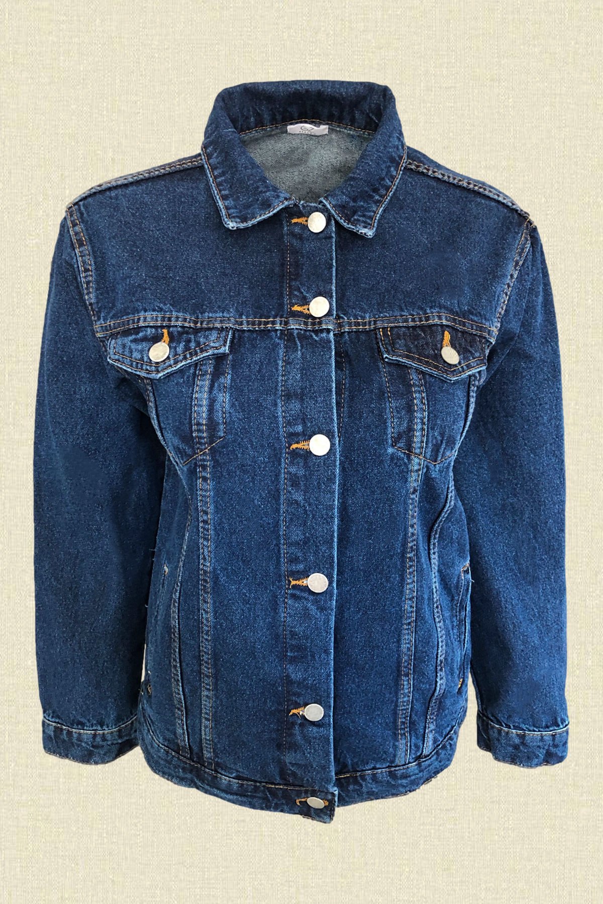 Gümüş Kanat İşlemeli Koyu Renk Jean Ceket