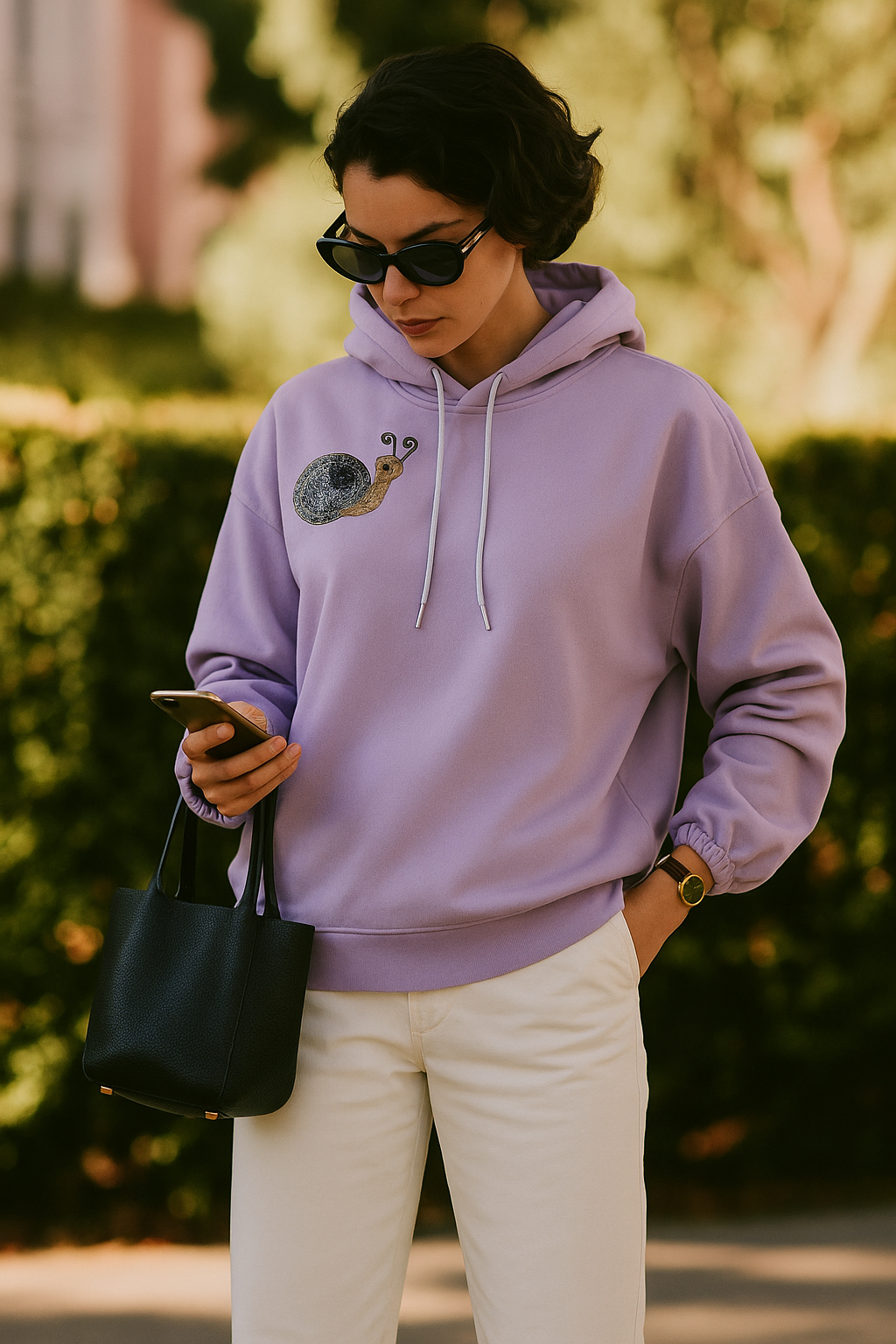 Salyangoz Figürlü Kolları Büzgülü Lila Sweatshirt