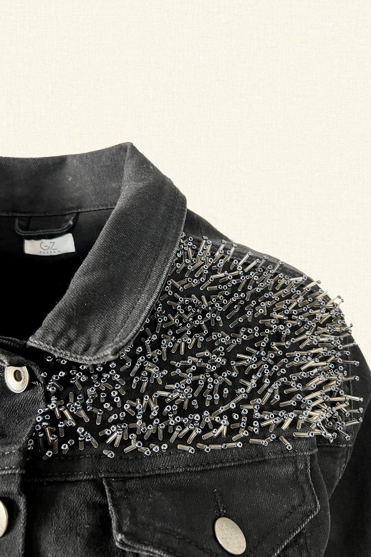 Füme Renk Diken Boncuklu Jean Ceket