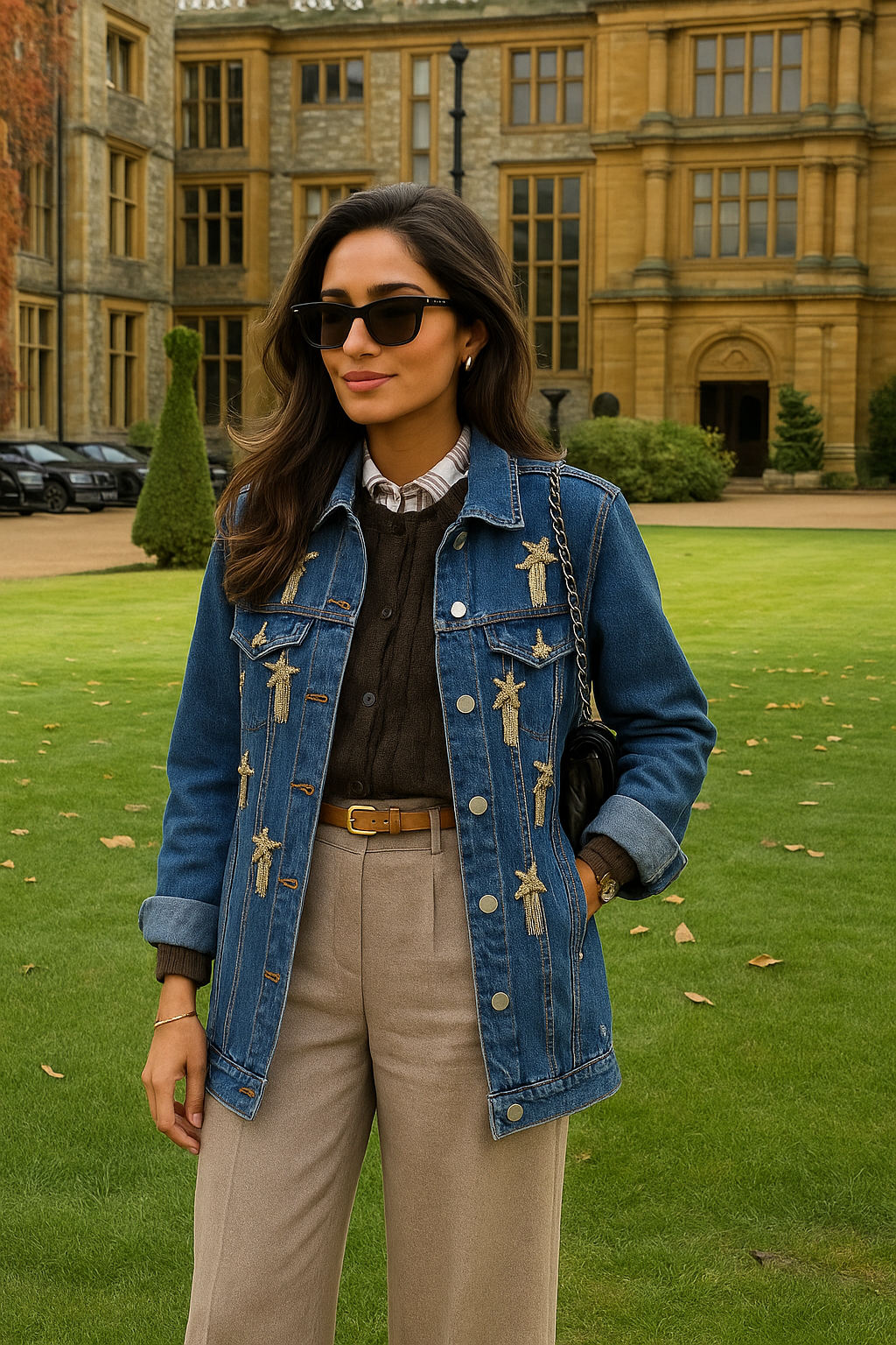 Yıldız İşlemeli Uzun Jean Ceket