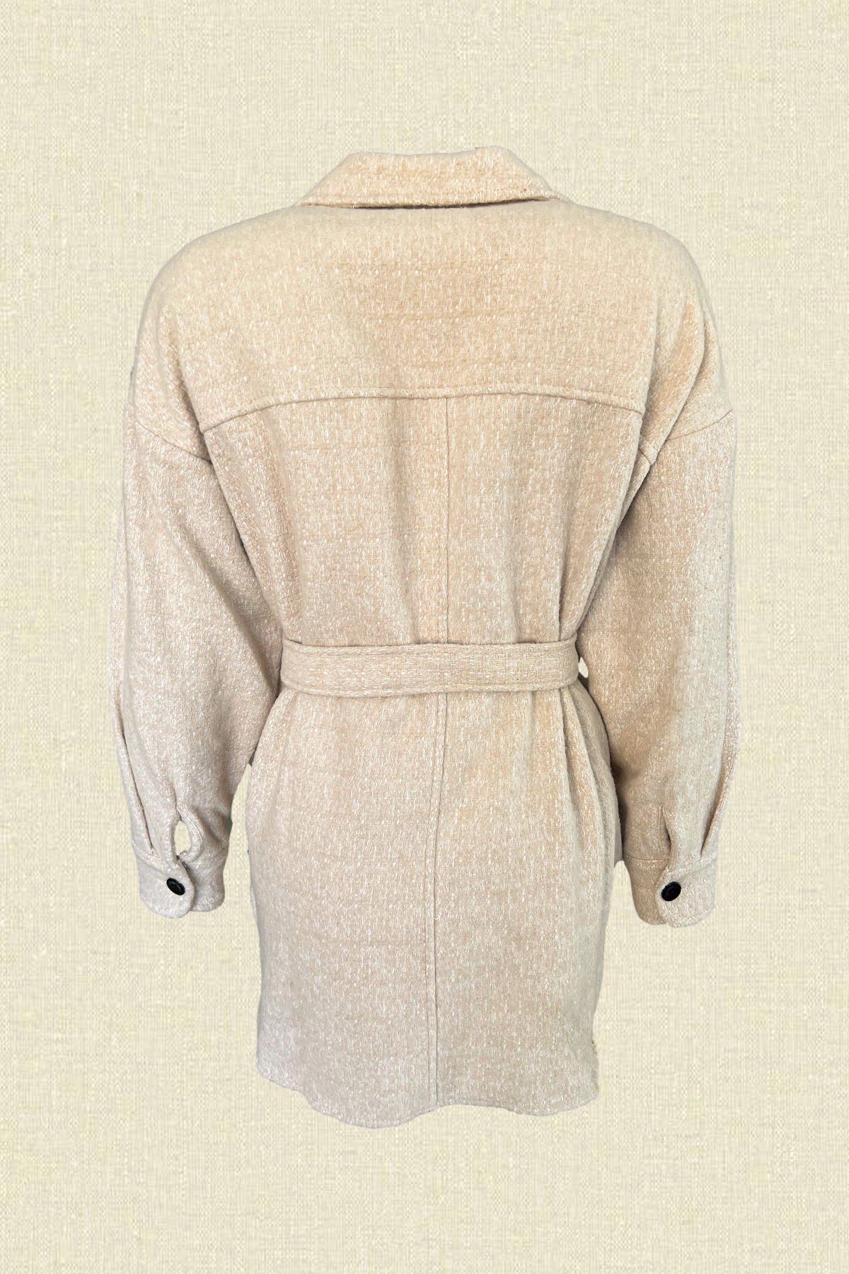 Renkli Cep İşlemeli Krem Renk Yünlü Kaşe Ceket