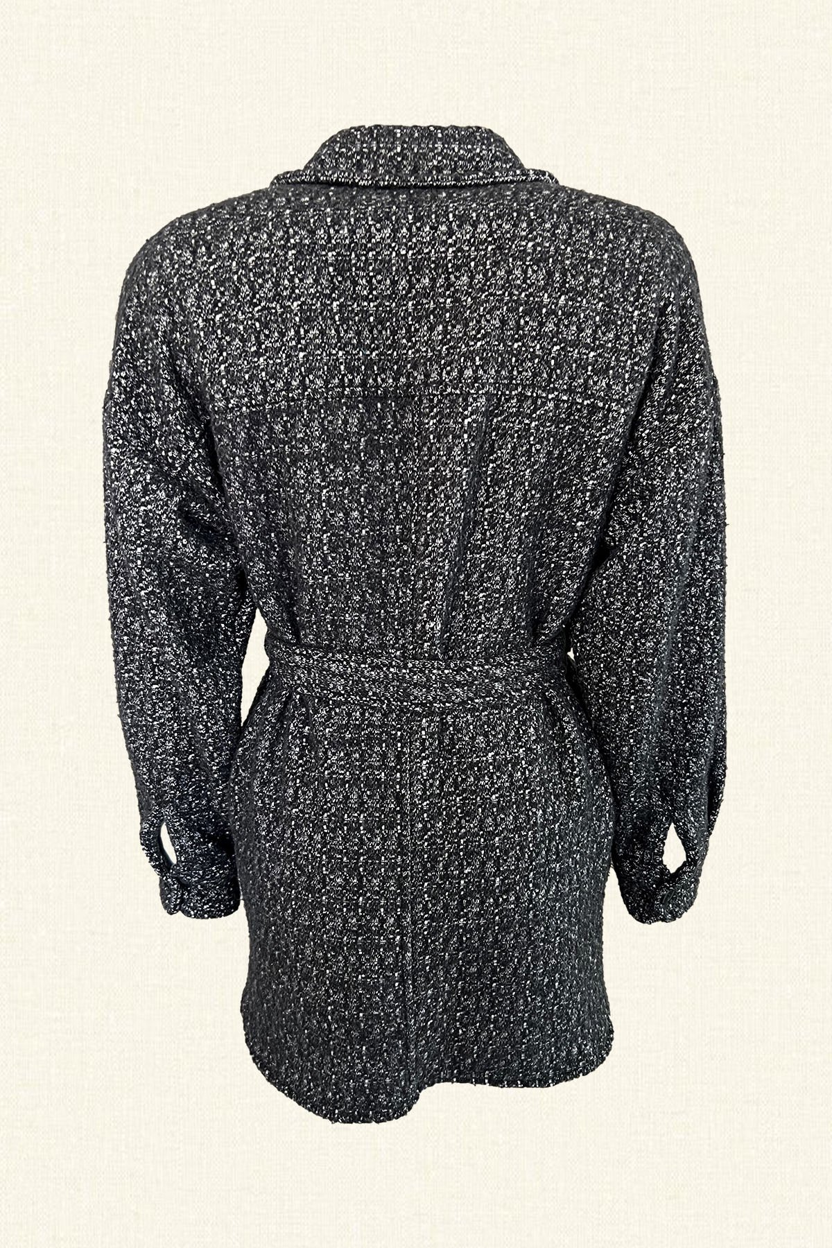 Renkli Cep İşlemeli Siyah Yünlü Kaşe Ceket