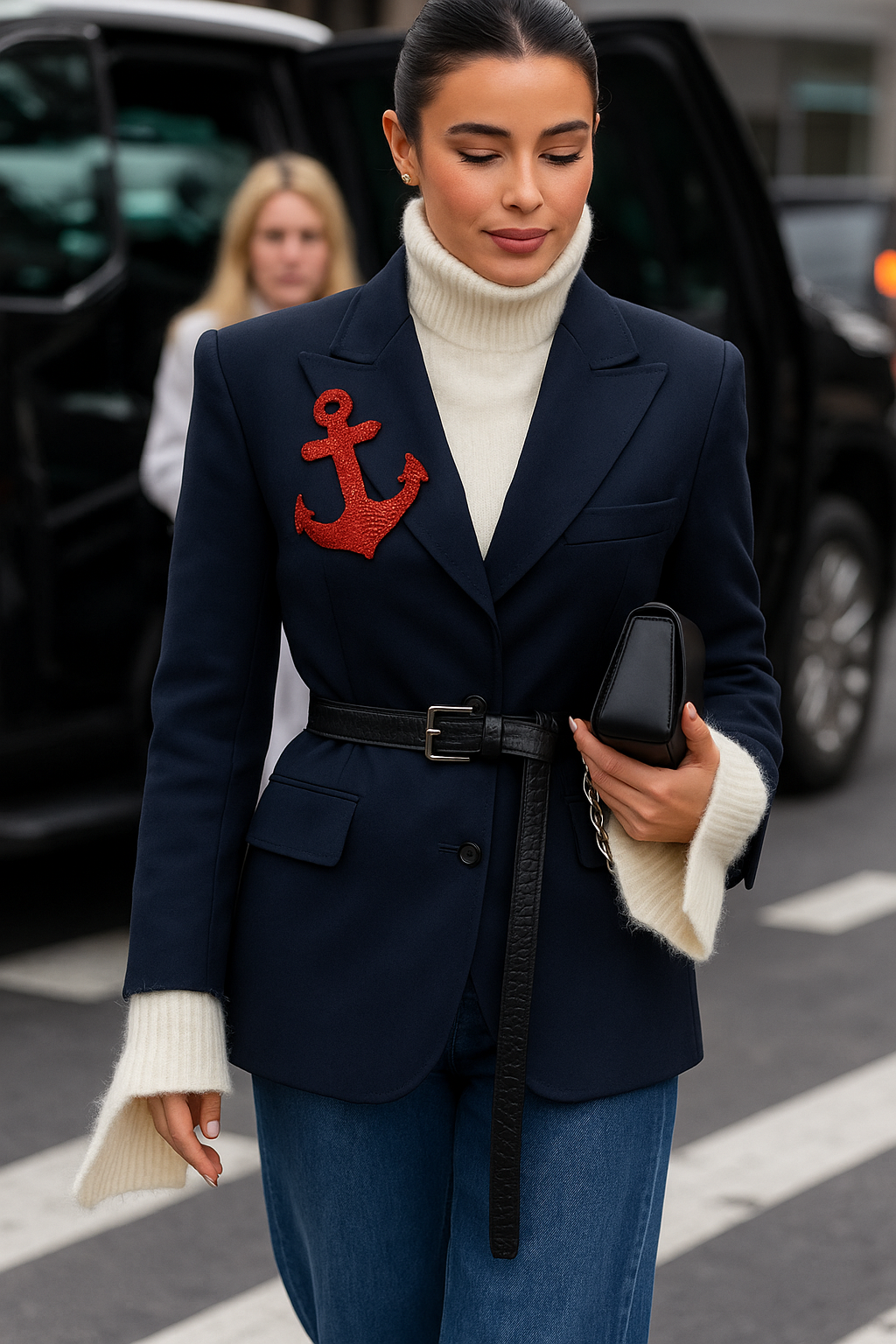 Çapa Motifli Lacivert Blazer Ceket