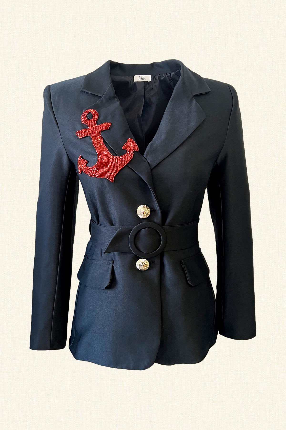 Çapa Motifli Lacivert Blazer Ceket