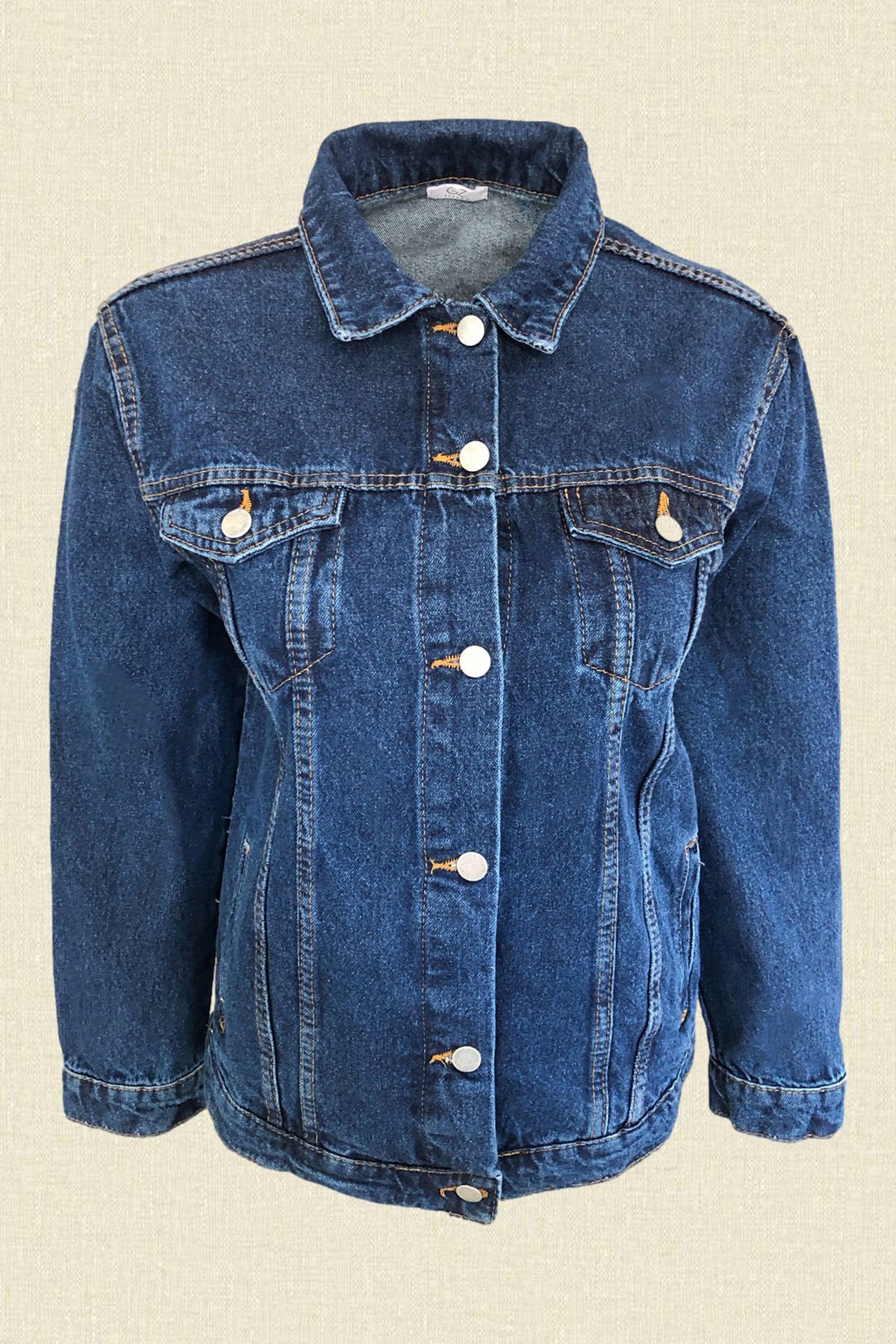 Gri Deri Üzeri Boncuk İşlemeli At Figürlü Koyu Renk Jean Ceket