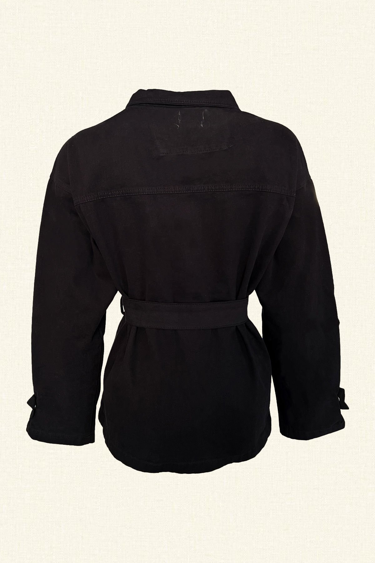 Mavi Dal İşlemeli Siyah Renk Jean Ceket