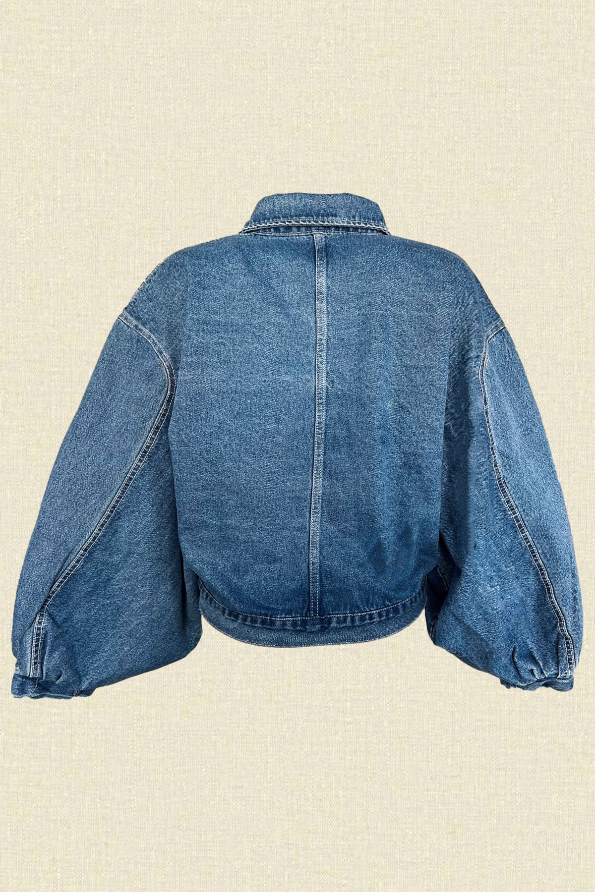 Örümcek İşlemeli Balon Kollu Jean Ceket