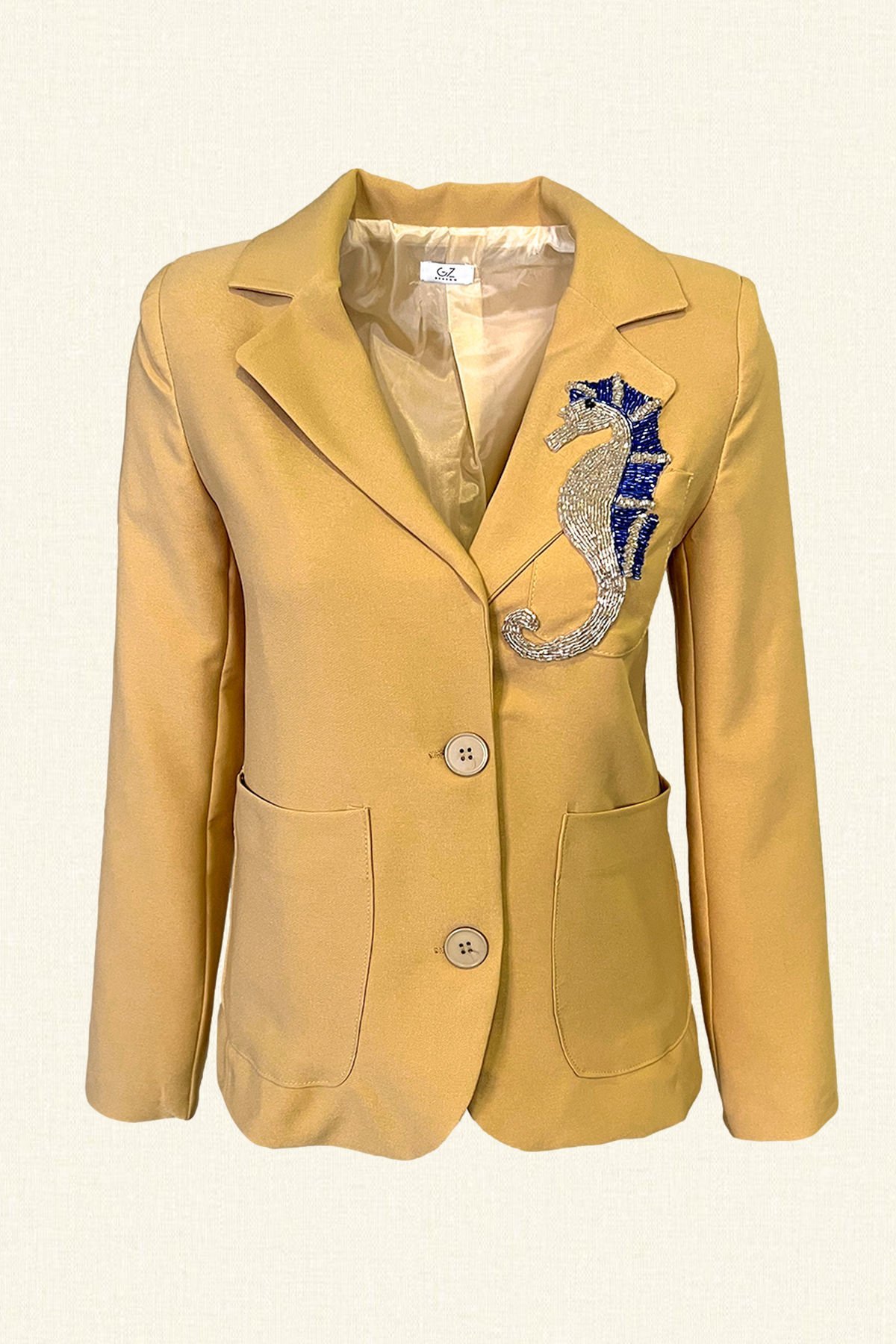 Denizatı Figürlü Camel Rengi Blazer Ceket