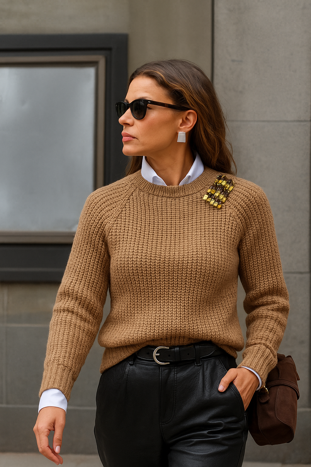 Gold İşlemeli Krem Triko Kazak