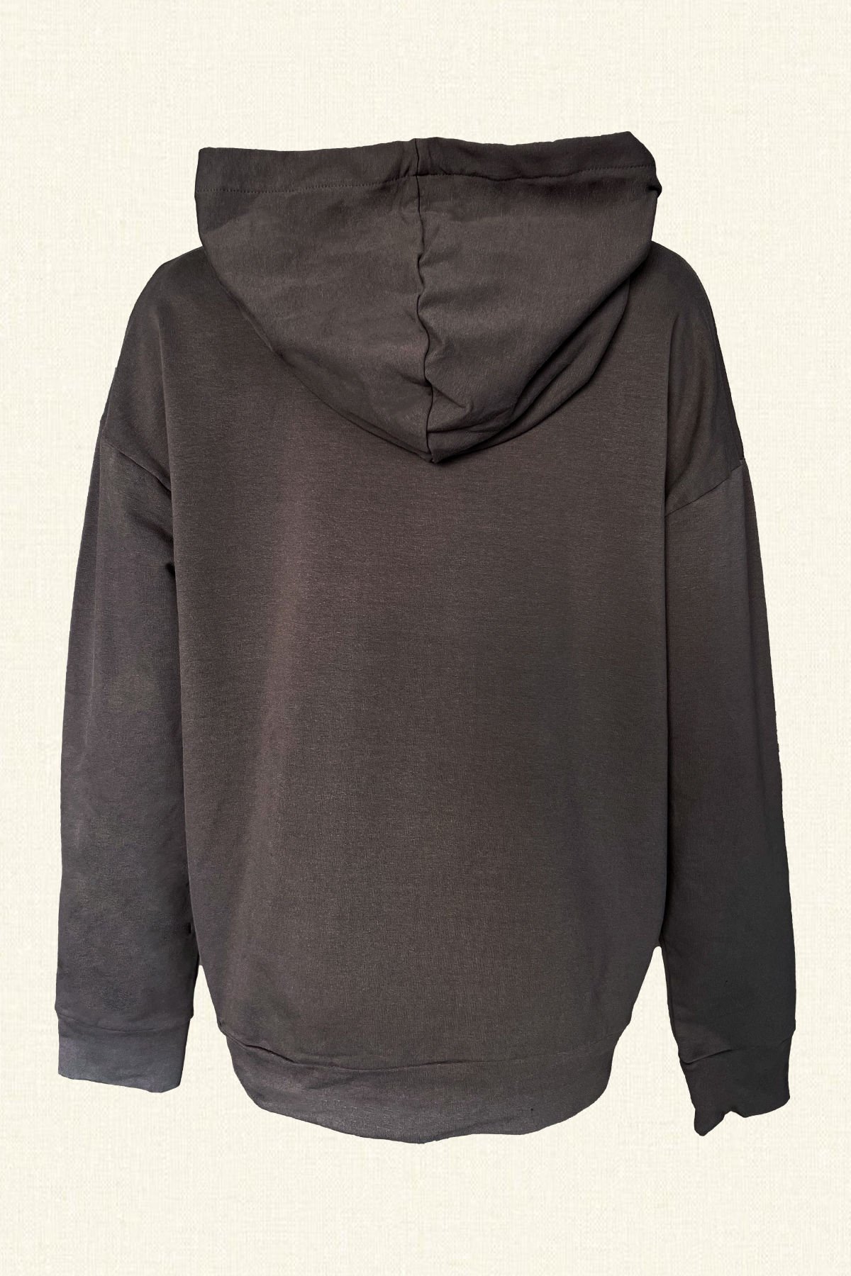 Mavi İşlemeli Gri Renk Oversize Kapüşonlu Sweatshirt