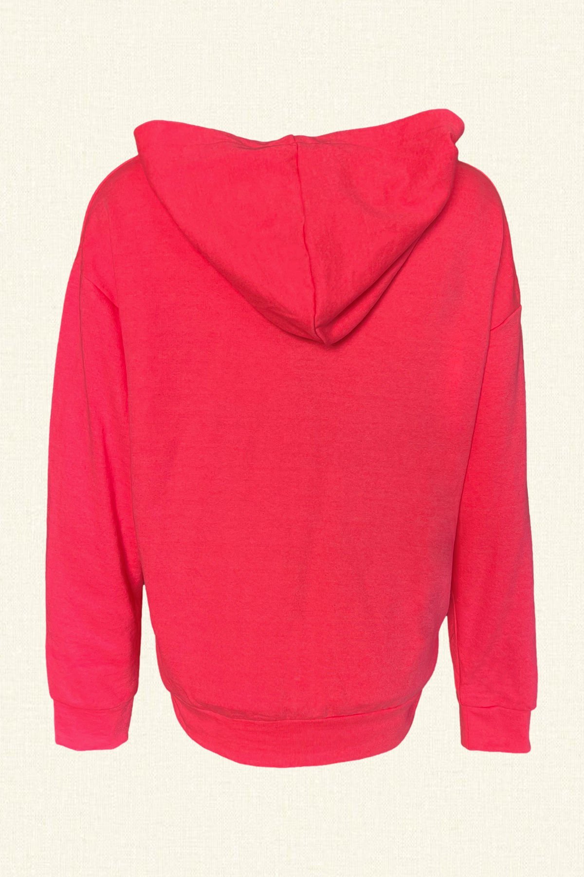 Renkli İşlemeli Neon Pembe Renk Oversize Kapüşonlu Sweatshirt