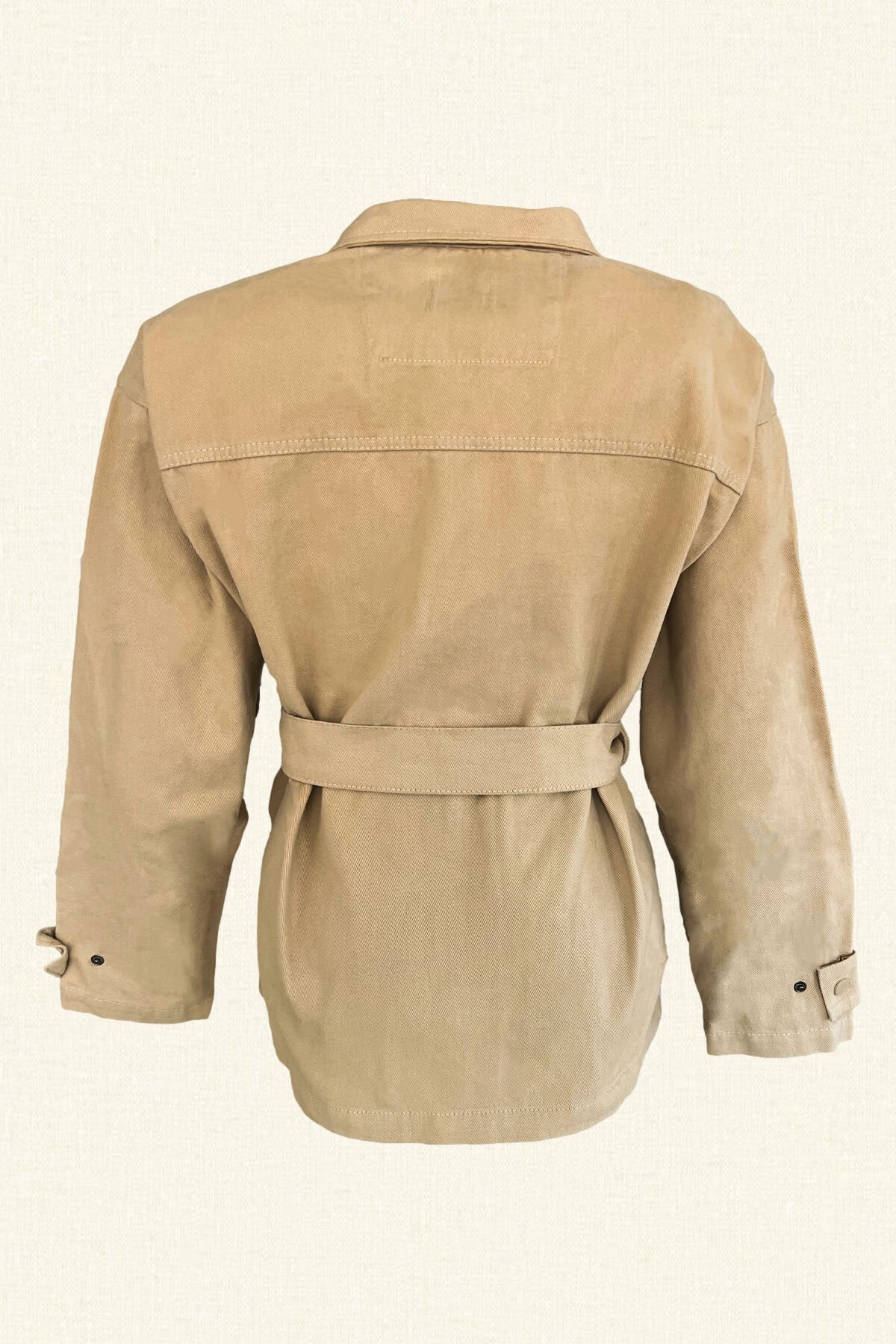 Gümüş Dal İşlemeli Krem Renk Jean Ceket