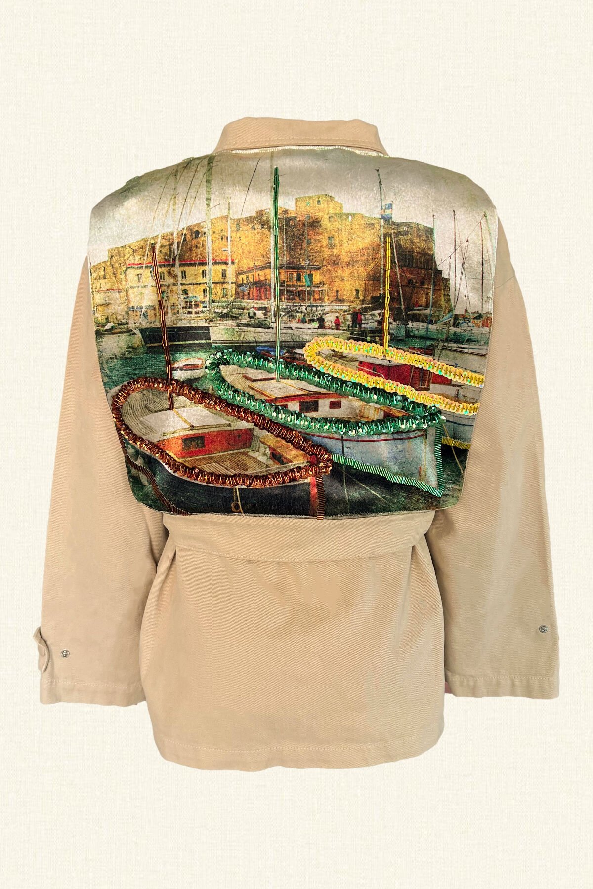 Venedik Manzaralı Krem Renk Jean Ceket