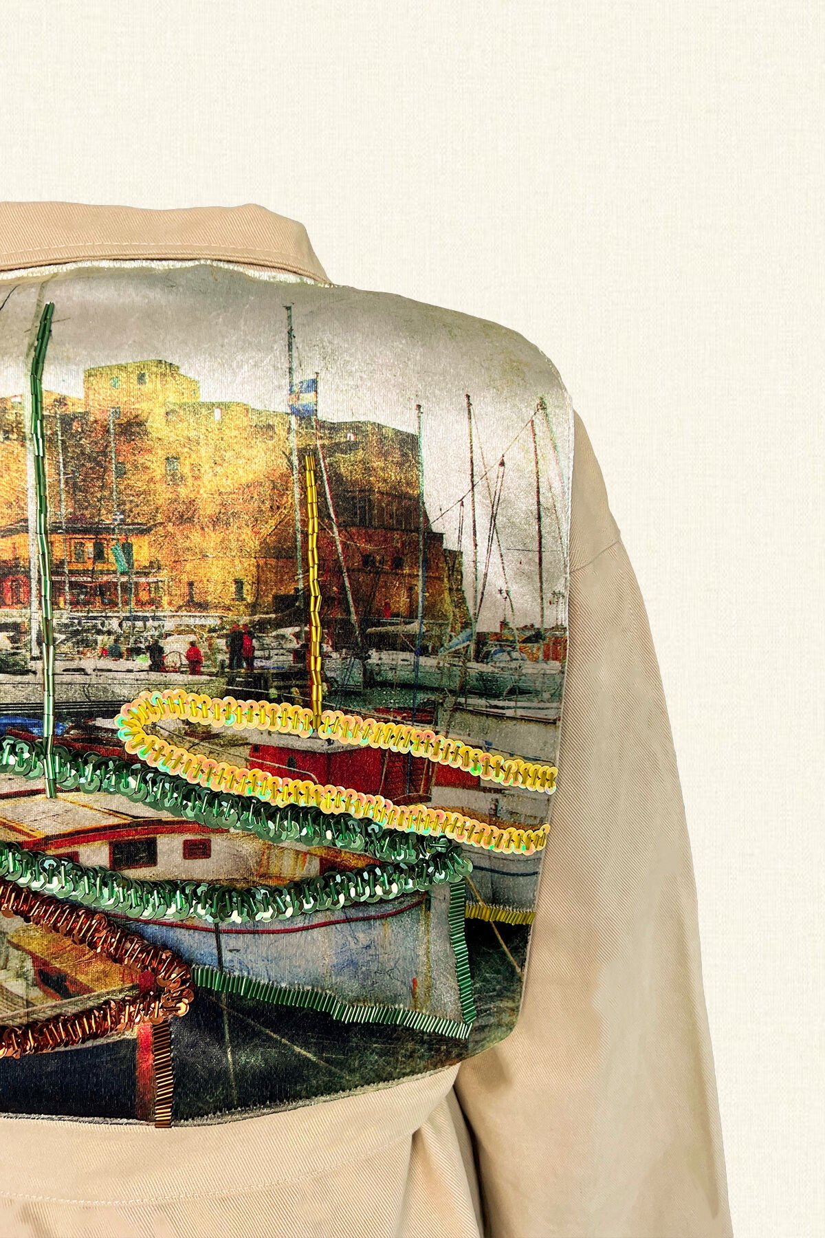 Venedik Manzaralı Krem Renk Jean Ceket