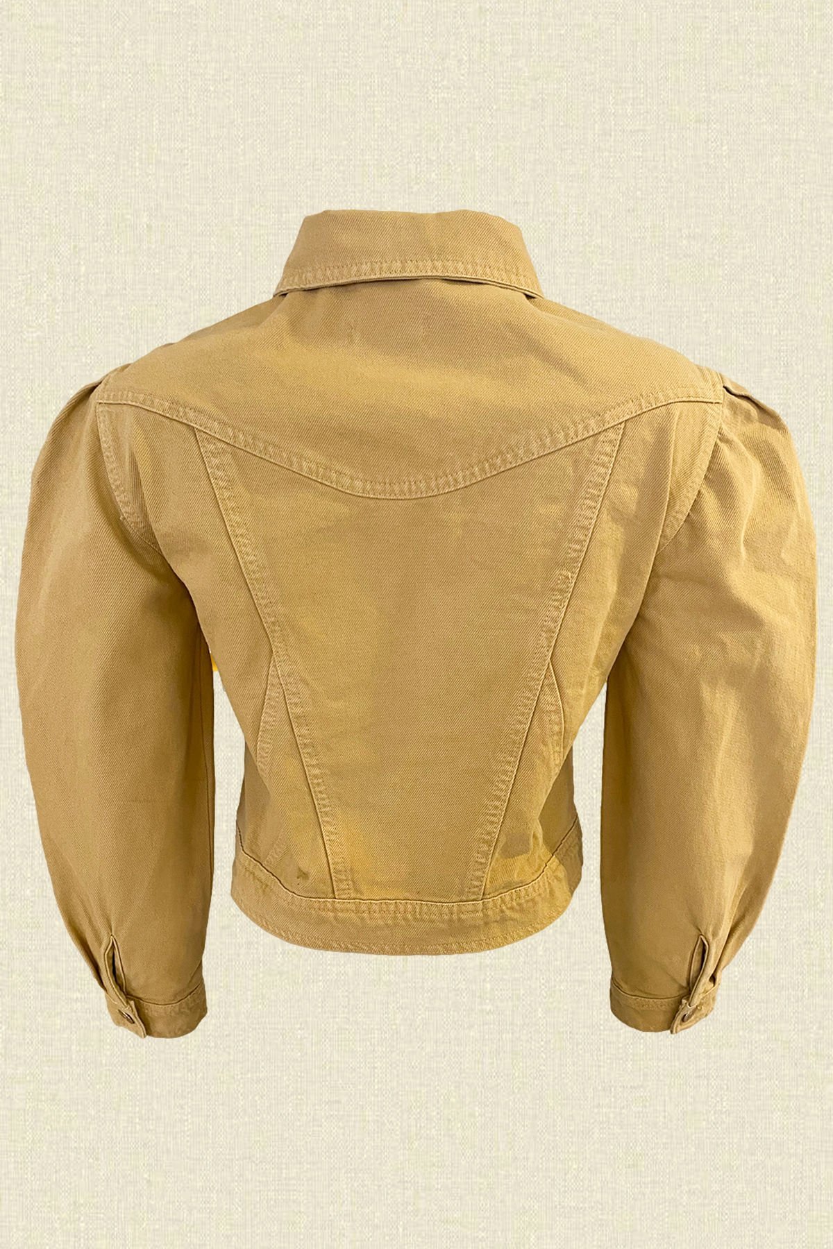 Biber İşlemeli Hardal Renkli Balon Kol Jean Ceket