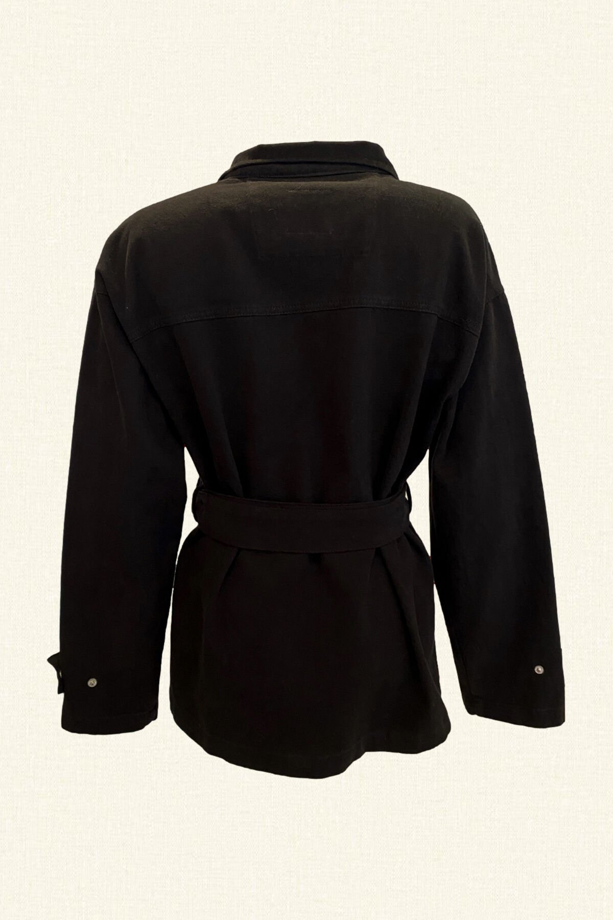 Alev İşlemeli Siyah Jean Ceket