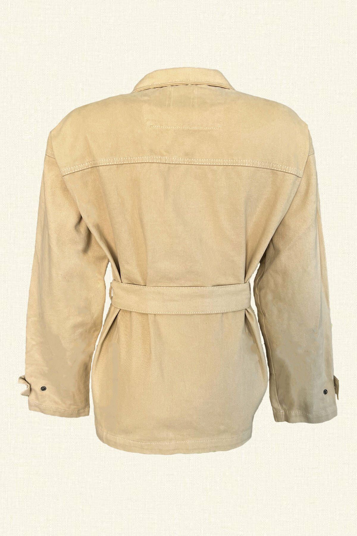 Bordo Deri Üzeri Yeşil Boncuk İşlemeli Kuş Figürlü Krem Renk Jean Ceket