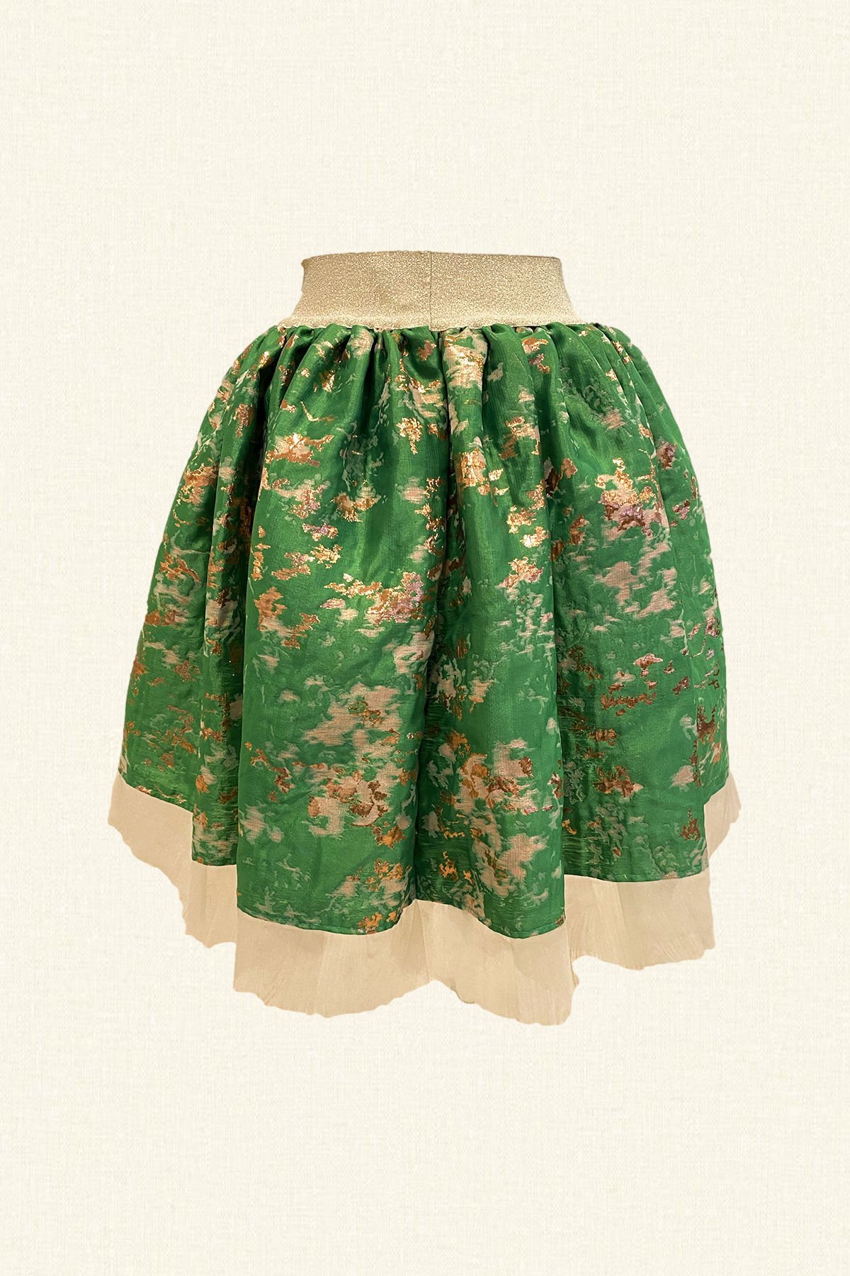 Gold Desenli Etek Ucu Tüllü Yeşil Etek