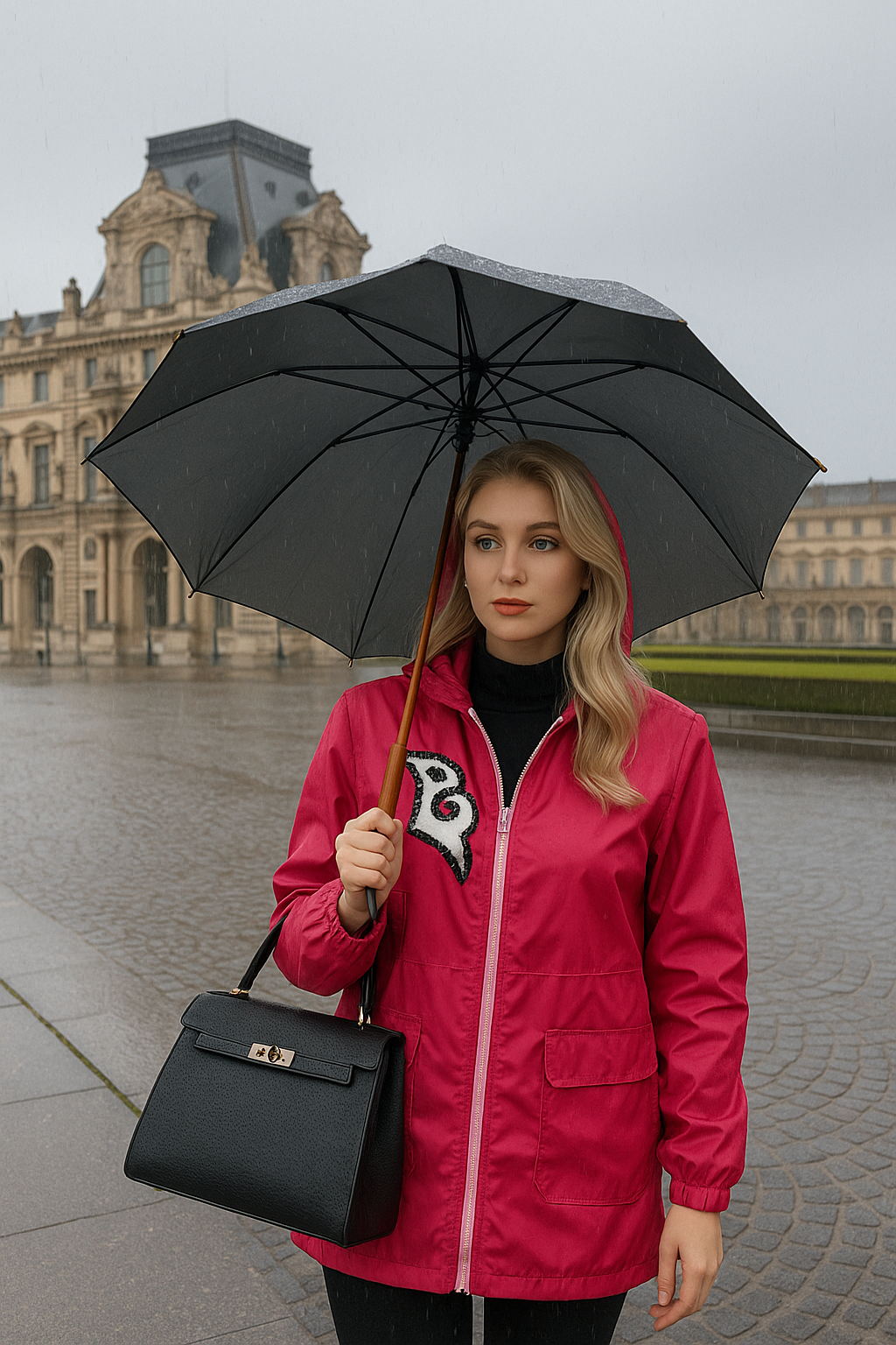 Deri Üzeri Boncuk İşlemeli Fuşya Yağmurluk