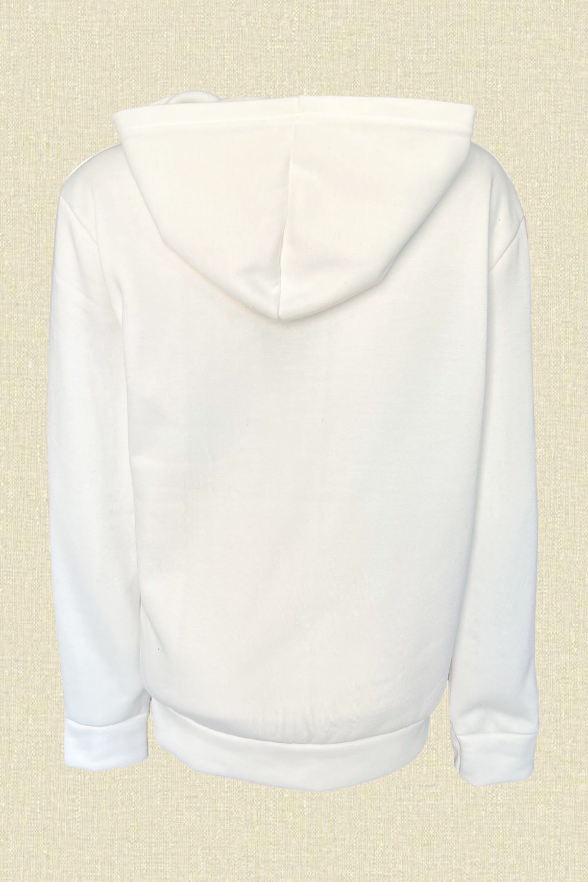 Siyah Çengelli İğne İşlemeli Beyaz Renk Kapüşonlu Sweatshirt