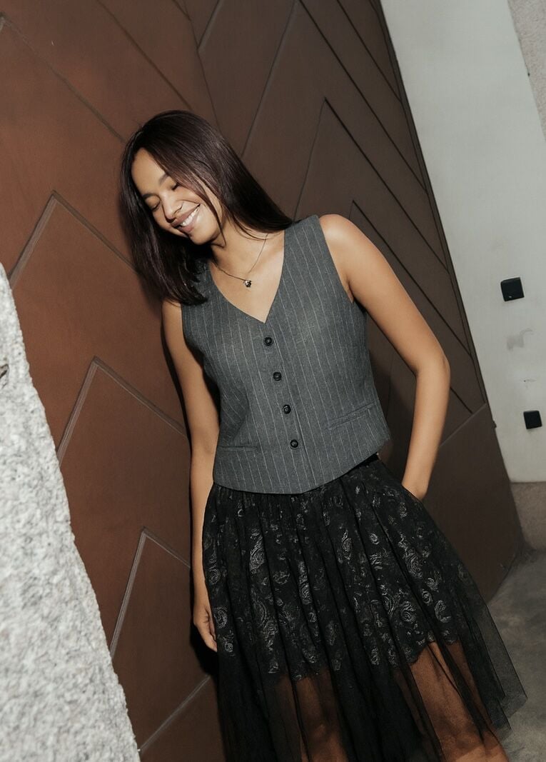 Gümüş Desenli Üzeri Uzun Tül Etek