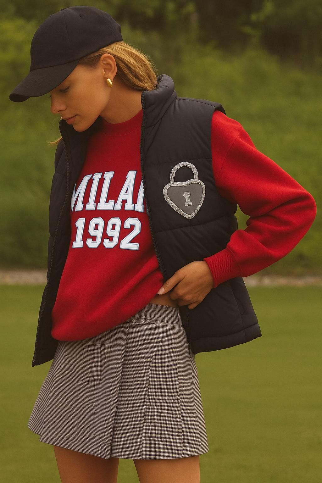 Deri Üzeri Boncuk İşlemeli Kilit Figürlü Siyah Bomber Şişme Yelek