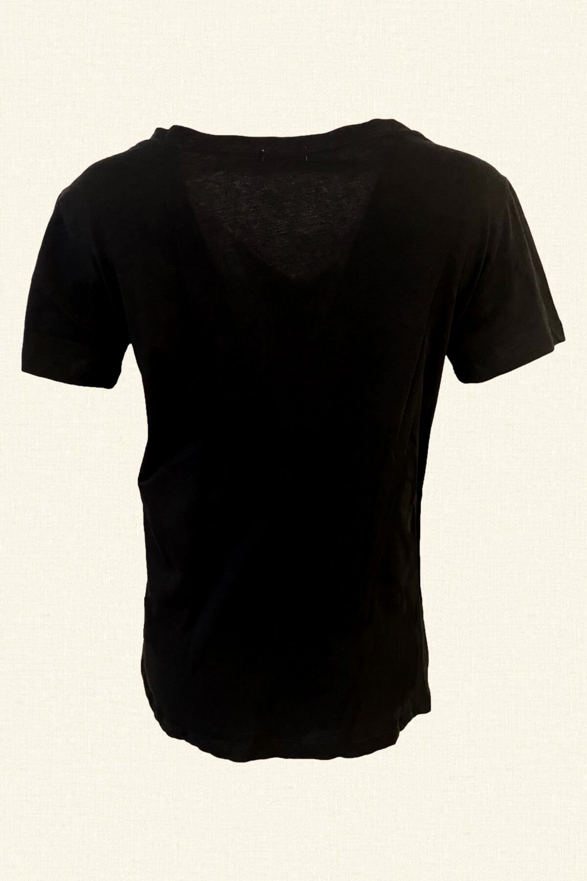 Renkli Boncuk İşlemeli X Desenli V Yaka Siyah Tişört