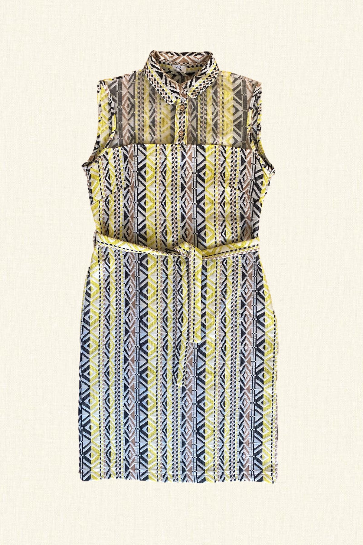 Ön Robası Transparan Detaylı Sarı Elbise