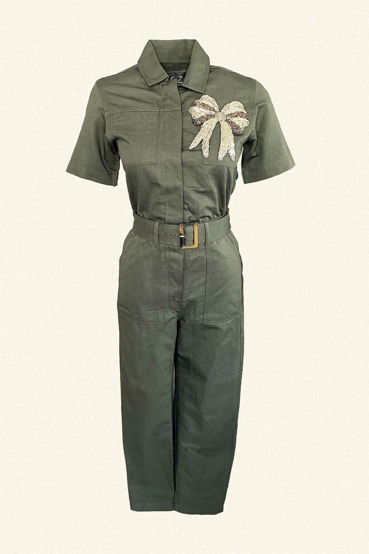 Gümüş Fiyonk İşlemeli Yeşil Tulum