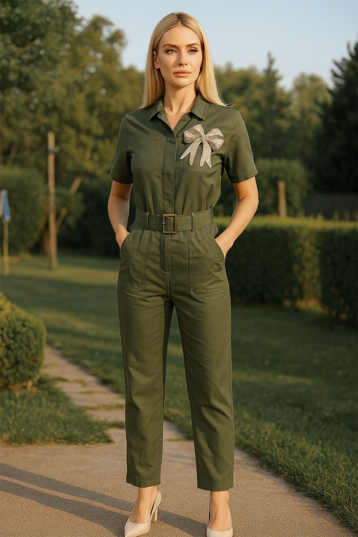 Gümüş Fiyonk İşlemeli Yeşil Tulum