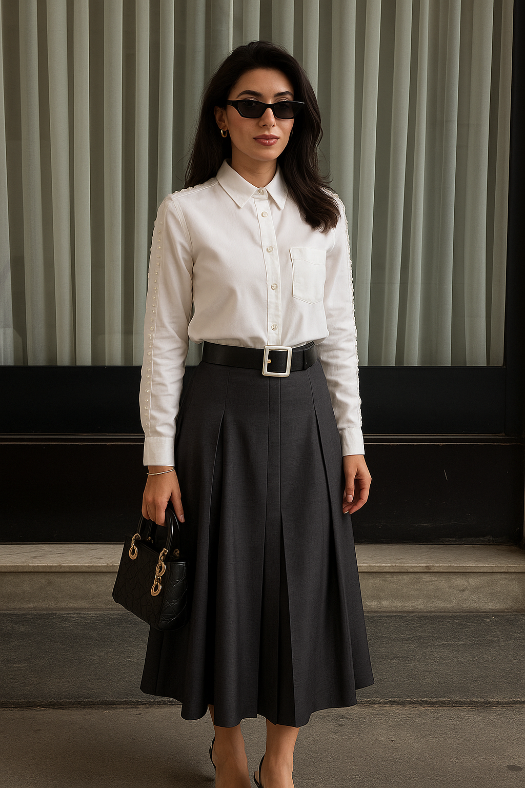 Kol Ve Cepleri Inci Detaylı Beyaz Gömlek