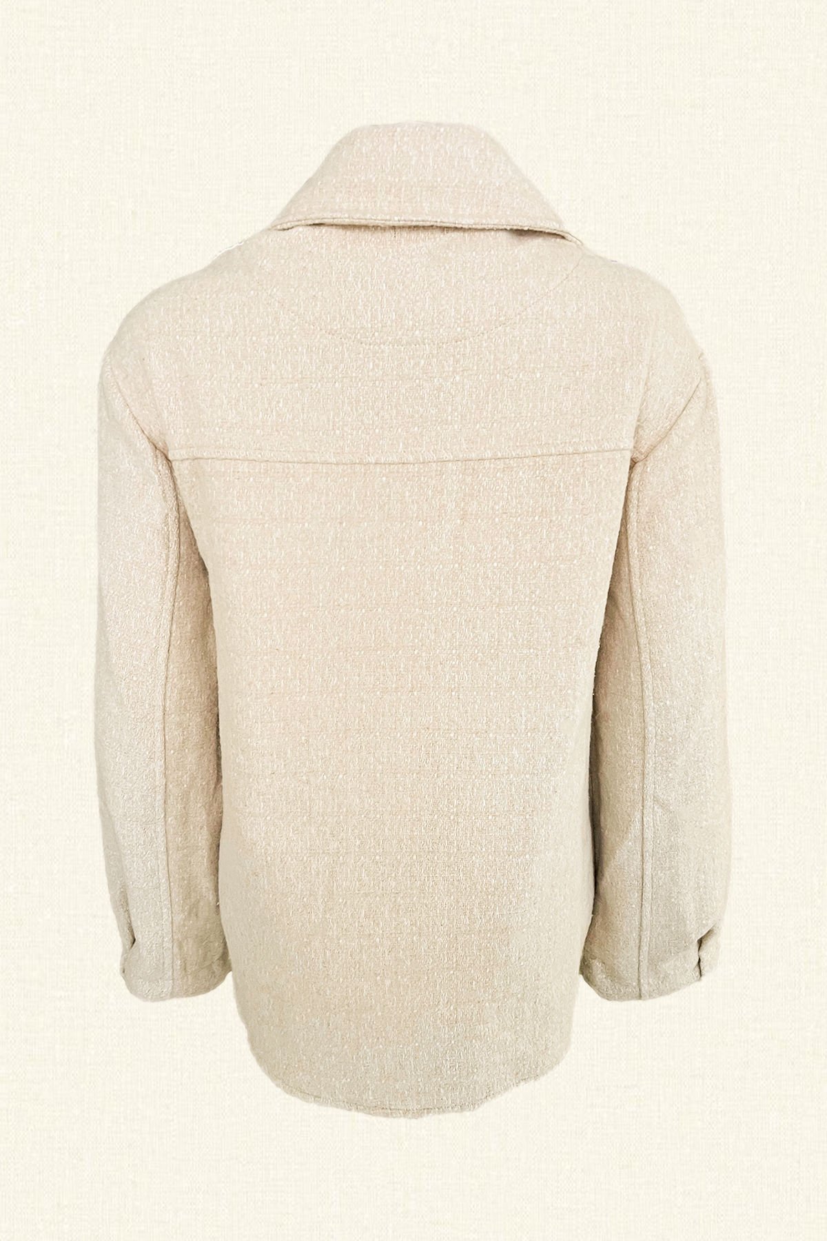 3 Renkli Geometrik İşlemeli Krem Renk Yünlü Kaşe Ceket