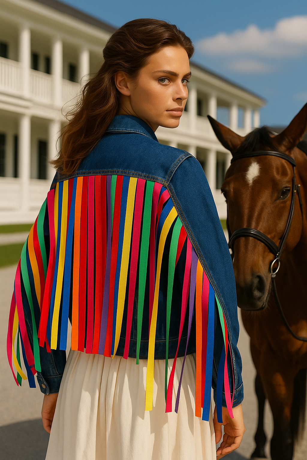 Renkli Kurdele Püsküllü Jean Ceket