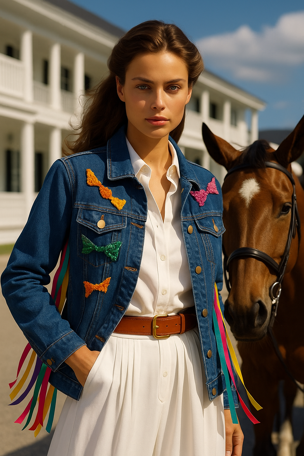 Renkli Kurdele Püsküllü Jean Ceket