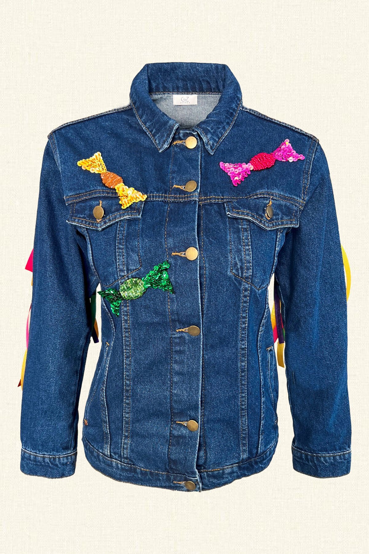 Renkli Kurdele Püsküllü Jean Ceket